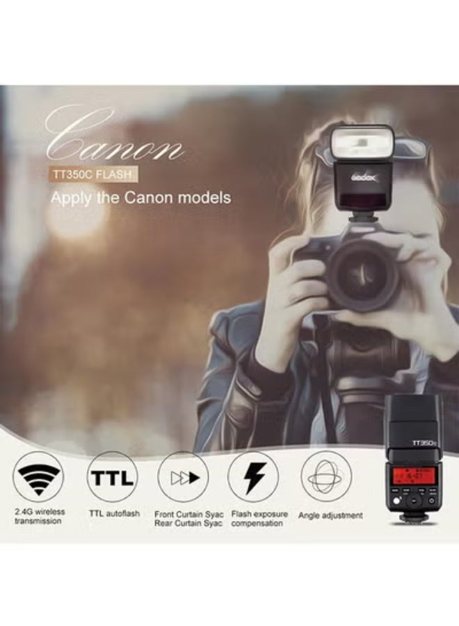Godox TT350C Flash for Canon Camera, 2.4G Wireless Speedlight Canon GN36 1/8000s HSS Speedlite, Mini Thinklite TTL Camera Flash Compatible for Canon Camera - Image 2